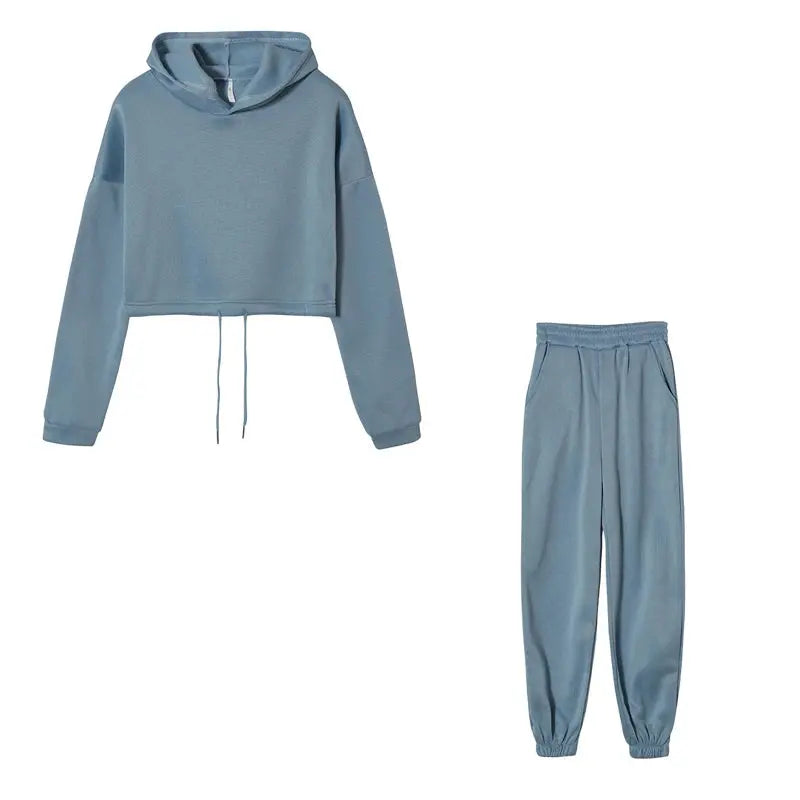 Fashion Trend Women's Wear, Long-sleeved Sports Casual Suit Waist Two-piece Set - Lady T Fashions
