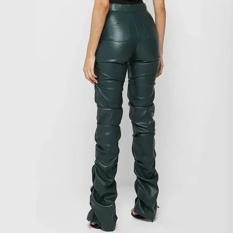 Women's Pants Wholesale Items High Waist Pu Leather Black Wide Leg Pants for Women Casual Fashion Loose Streetwear Trouser Femme Lady T Fashions