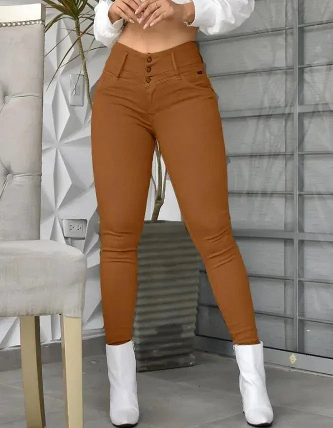 Spring Summer New Women's Clothing Trousers, White High Waist Tight Skinny Pants Casual All-Matching - Lady T Fashions