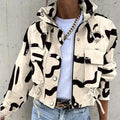 Jackets Women Coats Stand Collar Coat Zipper Print Y2k Tops Streetwear Casual Outerwear Single Breasted Spring Work Jacket - Lady T Fashions