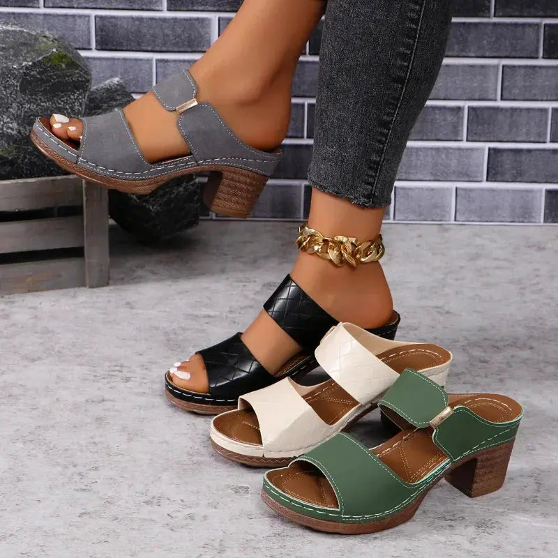 Women Summer Lightweight Hollow Sandals High Heels New Dress Chunky Open Toe Slippers Female 2024 Casual Slingback Slides Shoes Lady T Fashions