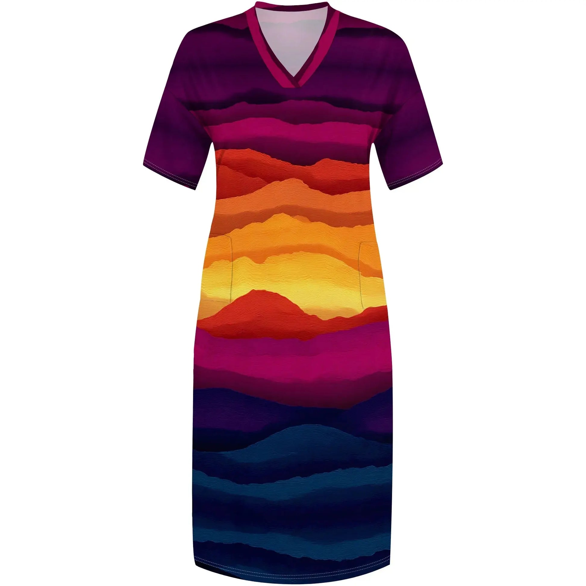 Women's Sunset Stripe Pocket Maxi Dress XL-6XL Loose Fit V-Neck T-Shirt Style for Juneteenth or Pride Streetwear Look - Lady T Fashions