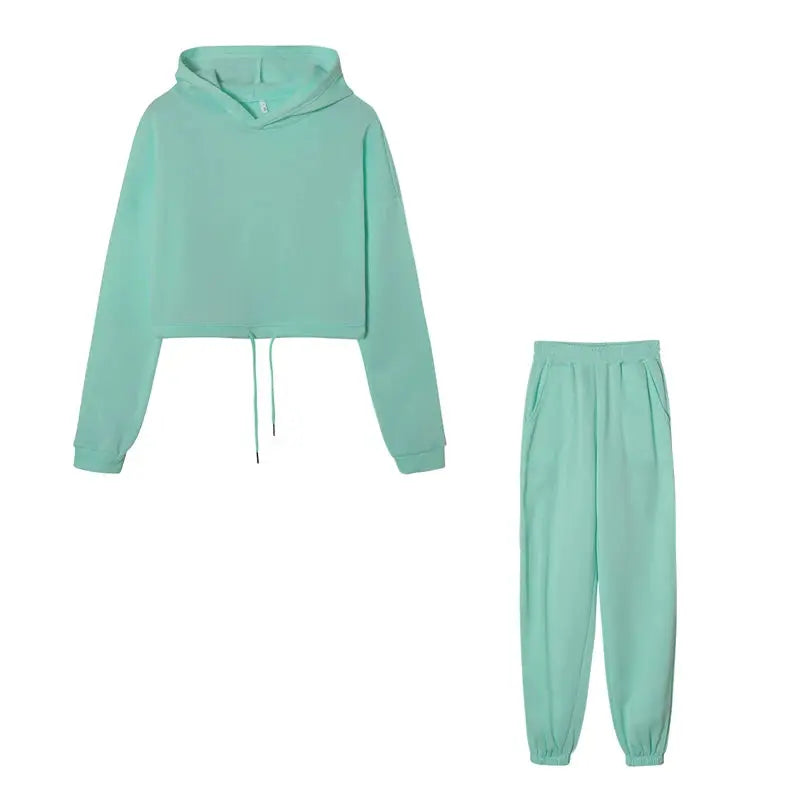 Fashion Trend Women's Wear, Long-sleeved Sports Casual Suit Waist Two-piece Set - Lady T Fashions