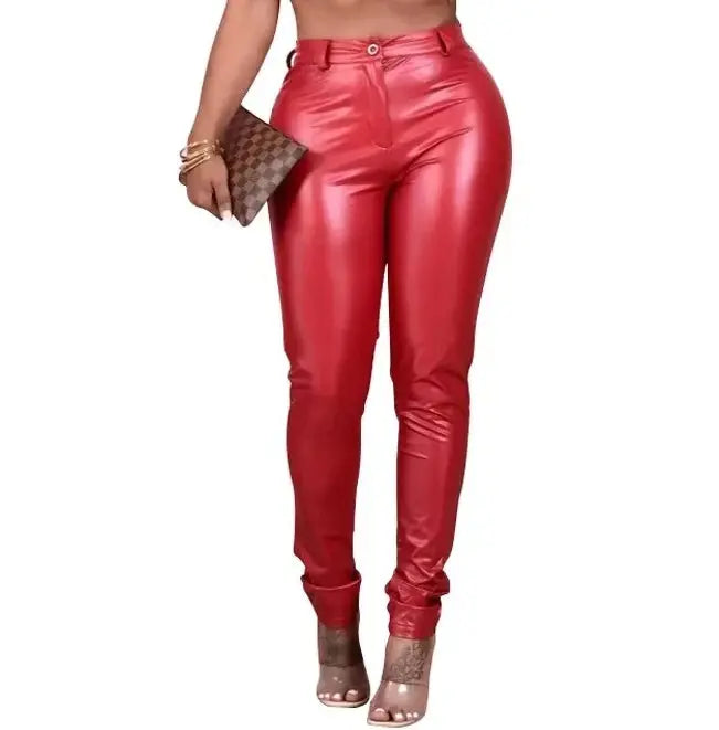 CM.YAYA Fall Winter Faux PU Leather Women Pencil Pants Skinny Bodycon High Waist Zipper Fly Trouser - Lady T Fashions