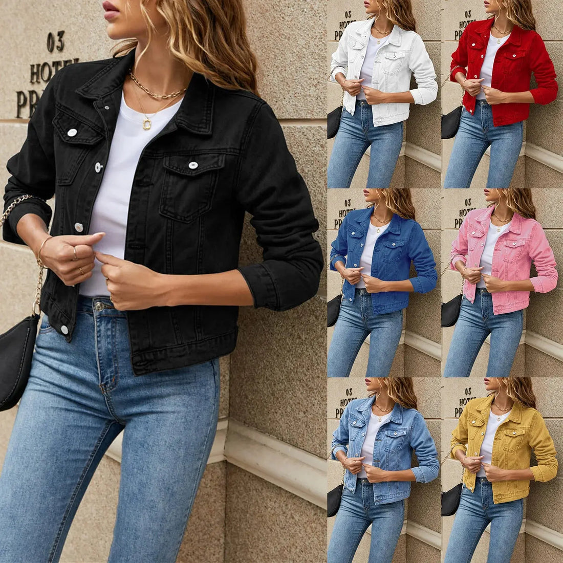 Women's Denim Jackets Fashion Female Casual Long Sleeve Lapel Solid Button Down Chest Pocket Slim Jean Jacket Fall Winter Coat - Lady T Fashions