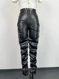 Women's Pants Wholesale Items High Waist Pu Leather Black Wide Leg Pants for Women Casual Fashion Loose Streetwear Trouser Femme Lady T Fashions