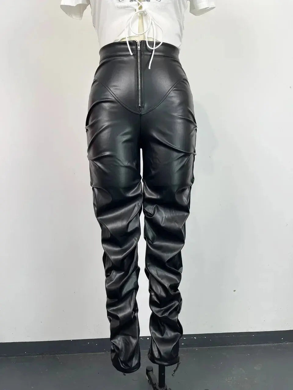 Women's Pants Wholesale Items High Waist Pu Leather Black Wide Leg Pants for Women Casual Fashion Loose Streetwear Trouser Femme Lady T Fashions