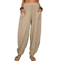 Women Harem Pants Summer Casual Vintage Cotton Linen Pants Elastic Waist Wide Leg Retro Loose Pockets Female Mom Trousers S-5XL Lady T Fashions