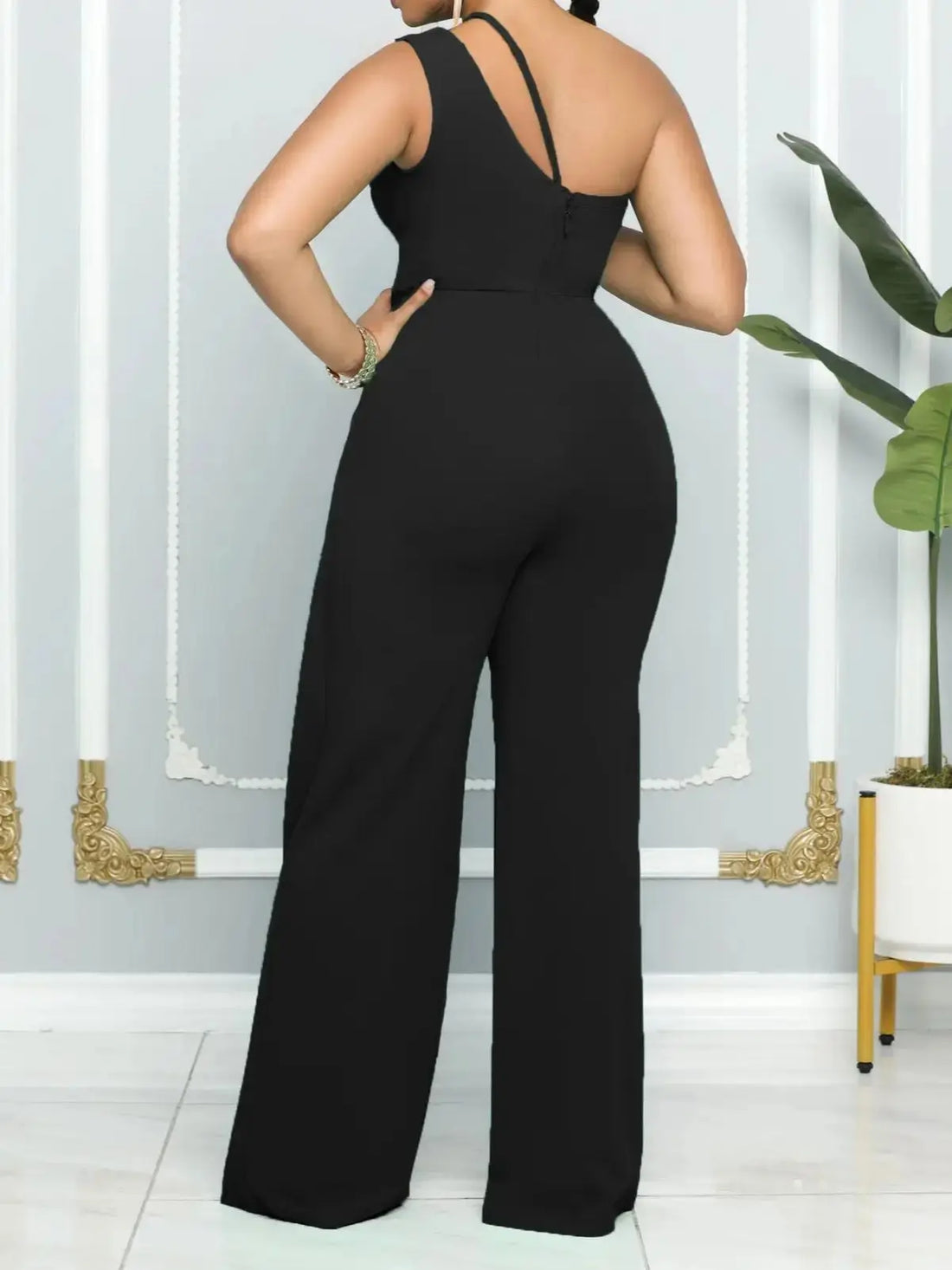 Women Elegant Jumpsuit One Shoulder Vacation Sleeveless Color Overall Bodysuit Clothing High Waist Summer Ladies Jumpsuit - Lady T Fashions