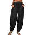 Women Harem Pants Summer Casual Vintage Cotton Linen Pants Elastic Waist Wide Leg Retro Loose Pockets Female Mom Trousers S-5XL Lady T Fashions