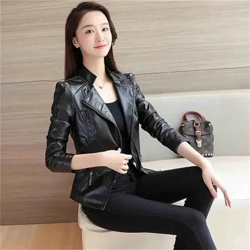 Women Jackets Spring Autumn New Faux Leather Jacket Womens Casual Slim Waterproof Windproof Basic Coats Short Female Jacket - Lady T Fashions