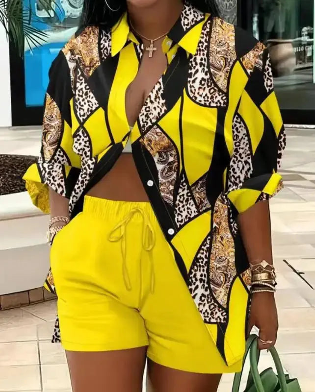 Clothes for Women Fashion Women Long Sleeve Printing Two Piece Sets Womens Outifits Top Short Matching Sets S-3XL Women Clothing - Lady T Fashions