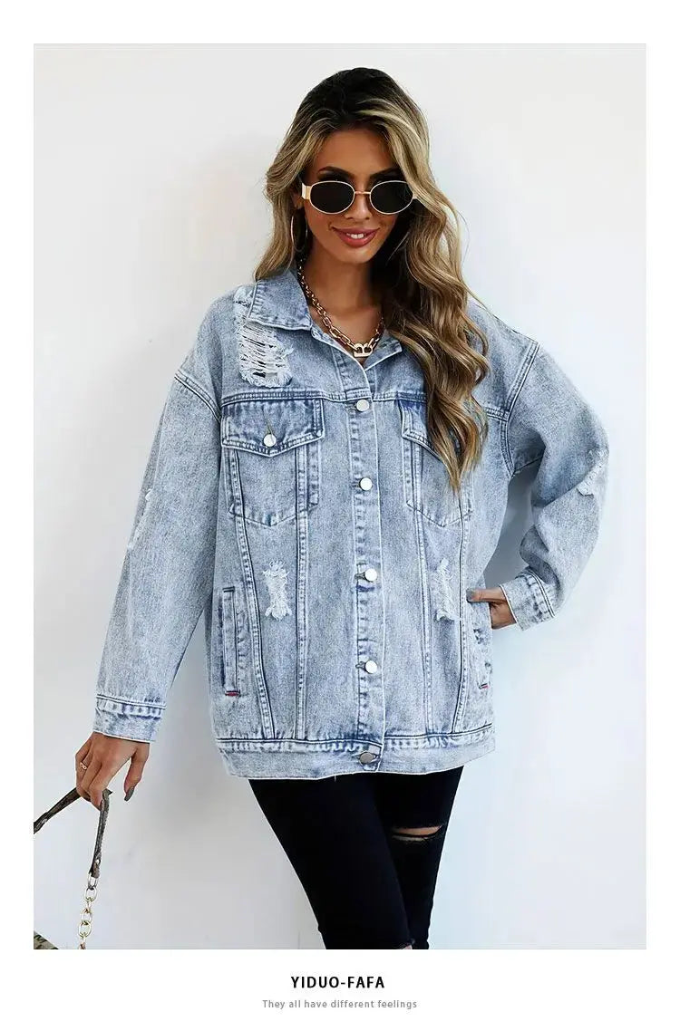 Jeans Jackets for Woman Jackets Euramerican Hole Autumn Winter Women's Jeans Coats Outerwears Denim Top New Female Jean Fashion - Lady T Fashions