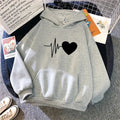 Woman Hooded Sweatshirt Casual Fashion Heart Print Hoodies Ladies Home Outdoor Comfort Warm Pullover Daily Sport Loose Hoody Top - Lady T Fashions