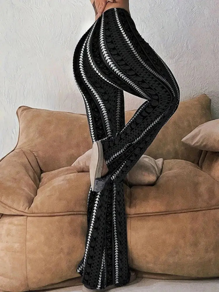 Women Pants Retro Print Flared Leggings Sexy Slim Fit Casual Pants Street Style 2025 Spring Summer Fashion Long Trousers - Lady T Fashions