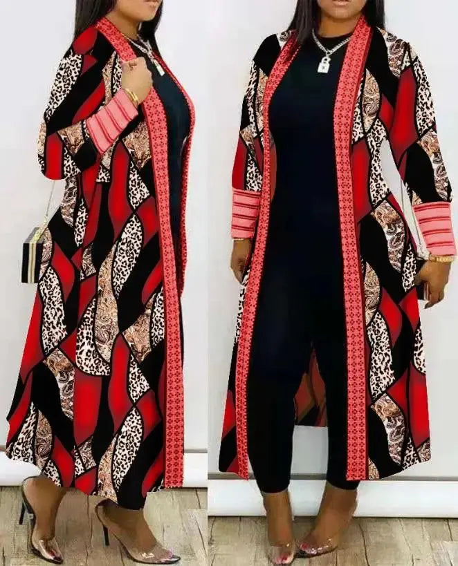 Jackets for Women 2023 Autumn/winter New Fashion Casual Daily Plus Size Leopard Print Open Front Longline Coat Elegant Commuting - Lady T Fashions