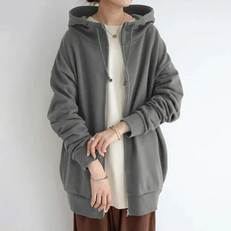 Women's Oversized Hoodie Autumn Winter Casual Zip Solid Long Hooded Coats 2025 Fashion Street Hoodies Coat Female - Lady T Fashions