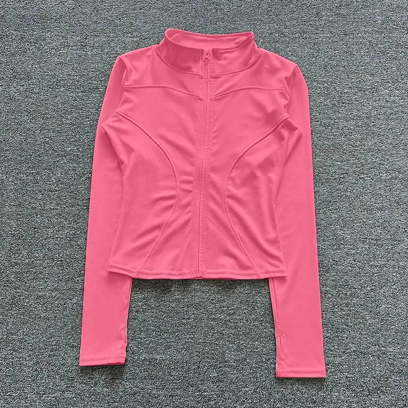 Women Sport Jacket Long Sleeve Shirt Workout Coat Gym Training Clothing Yoga Sportswear - Lady T Fashions