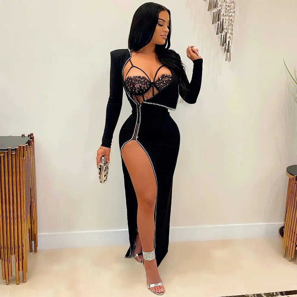 Women's Dress Suit Sexy Lace Two Piece Set Bodysuits With Skirt Elegant Solid V Neck Official Lady Sets New Outfit Party Dresses - Lady T Fashions