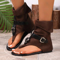 Women Sandals Denim Belt Buckle Large Size High Top Flat Boots New Summer Clip Toe Roman Sandals Dressy Casual Shoes Women Lady T Fashions