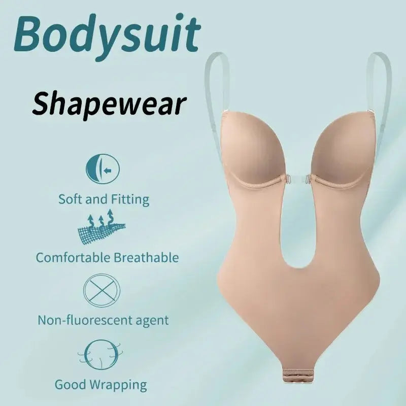 Women Shapers Underwear Backless Bodysuit Shapewear M L XL Deep V-Neck Body U Plunge Clear Strap Padded Push Up Corset - Lady T Fashions