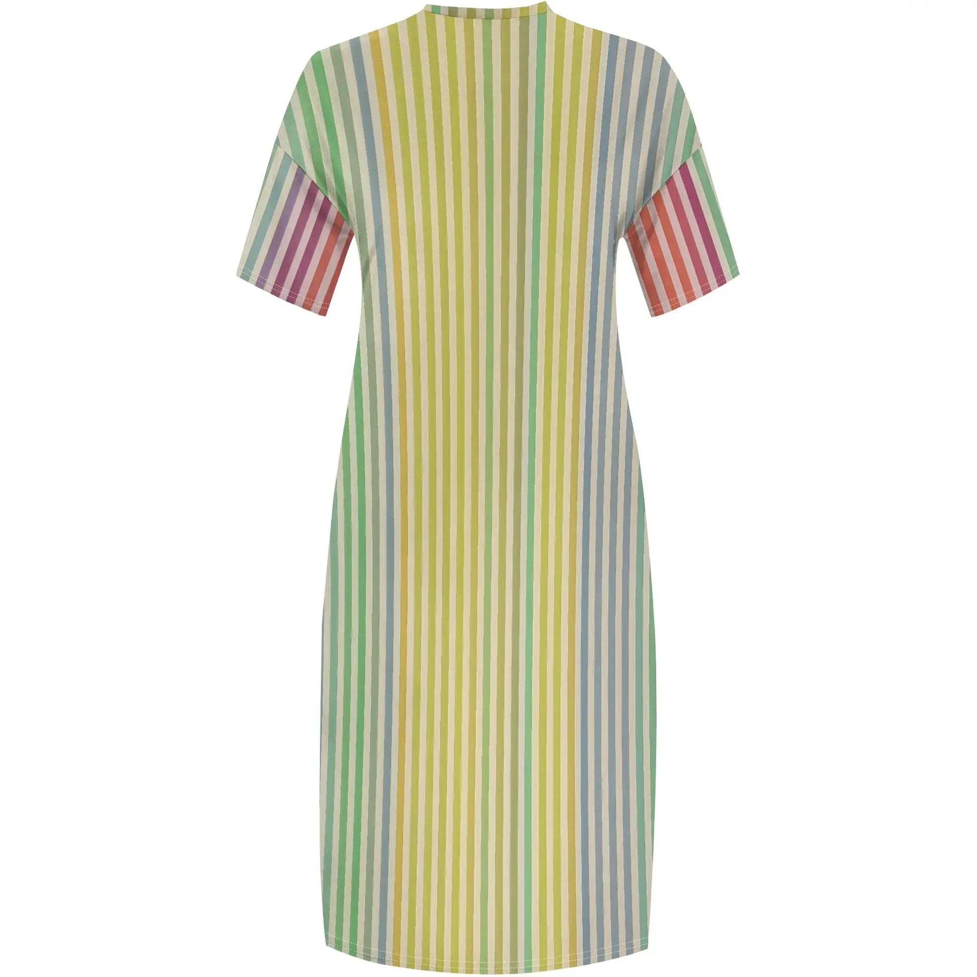 Striped Women's Maxi Dress XL-6XL, V-Neck Casual Summer Dress with Pockets, Green & Beige Vertical Stripes - Lady T Fashions