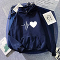 Woman Hooded Sweatshirt Casual Fashion Heart Print Hoodies Ladies Home Outdoor Comfort Warm Pullover Daily Sport Loose Hoody Top - Lady T Fashions