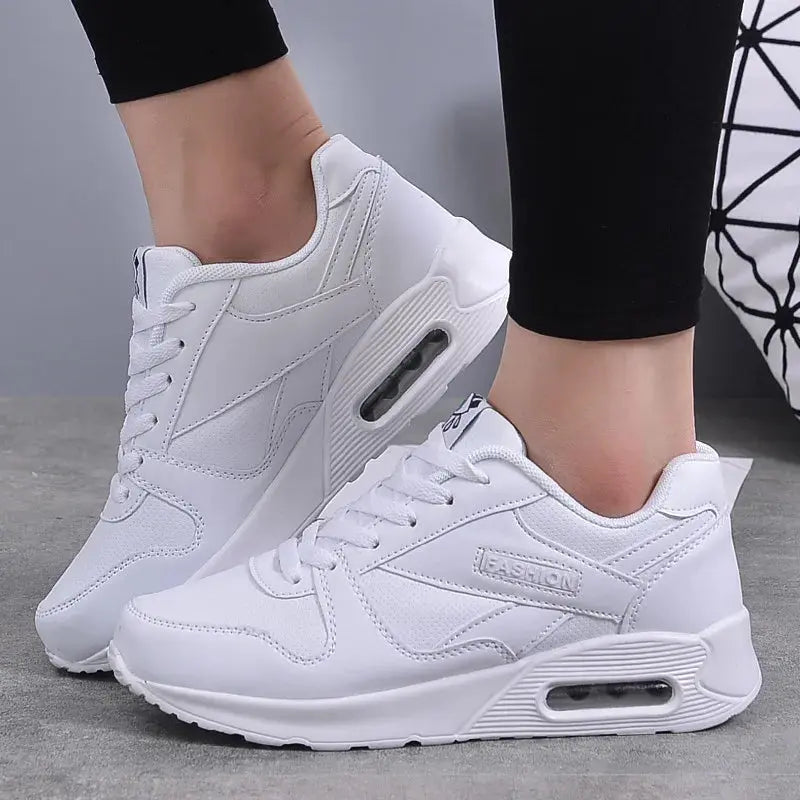 Women Fashion Sneakers Air Cushion Sports Shoes Pu Leather Blue Shoes White Pink Outdoor Walking Jogging Shoes Female Trainers - Lady T Fashions