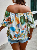 Plus Size Summer Women Elegant Shirt Casual Fashion Off the Shoulder Print Tops Vacation Loose Female Clothing - Lady T Fashions