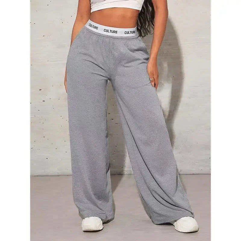 Women's Fashion Pants High Waist Webbing Loose Women's Wide Leg Pants Solid Colour Casual Female Pants Autumn Daily Wear - Lady T Fashions