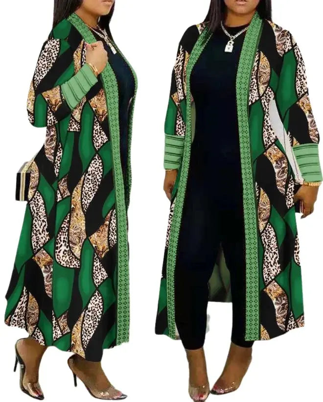 Jackets for Women 2023 Autumn/winter New Fashion Casual Daily Plus Size Leopard Print Open Front Longline Coat Elegant Commuting - Lady T Fashions