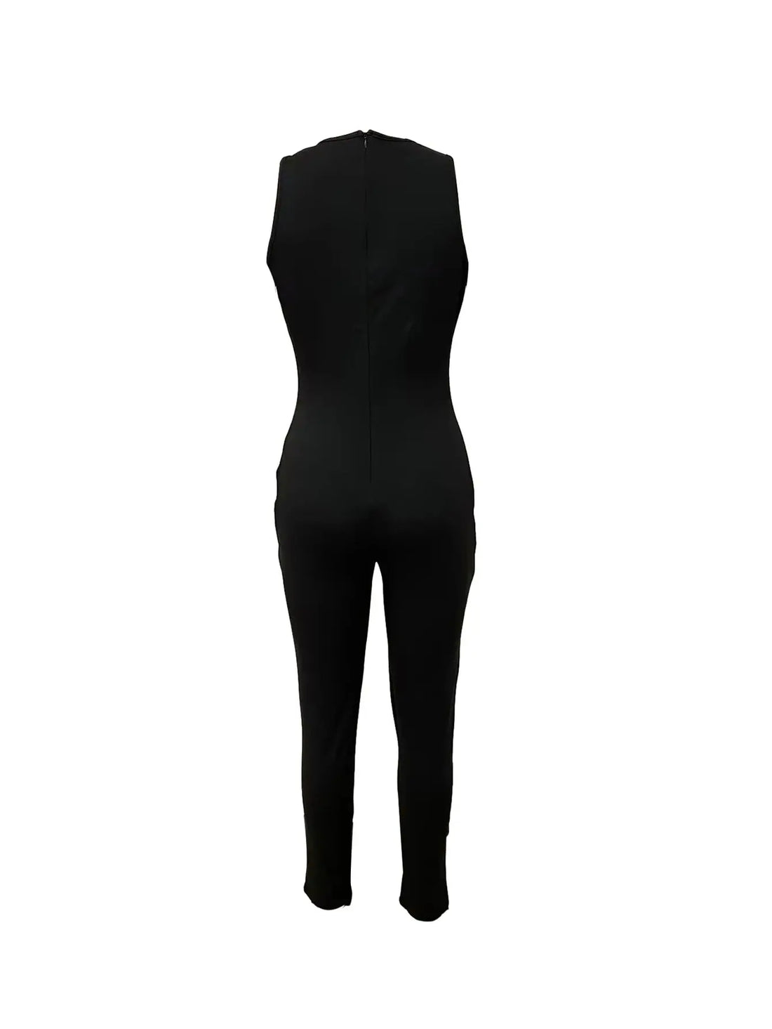 1810European and American women's fashion round neck back invisible zipper slim fit sleeveless street trend solid color jumpsuit - Lady T Fashions
