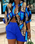 Clothes for Women Fashion Women Long Sleeve Printing Two Piece Sets Womens Outifits Top Short Matching Sets S-3XL Women Clothing - Lady T Fashions