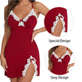 Sexy Sleepwear Women Lace Silk Satin V-Neck Nightgown Split Hem Soft Lingerie Night Dress Sleeveless Sleepwear Female Clothes - Lady T Fashions