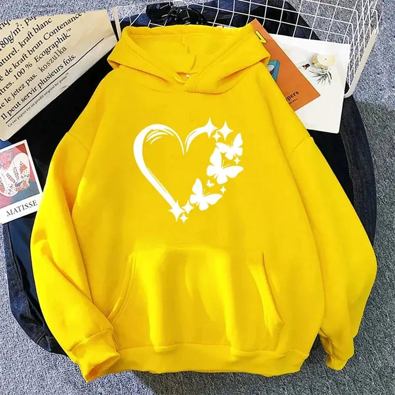 Heart Printed Hoodies for Woman Autumn Winter Daily Casual Sporty Hooded Sweatshirts Female Home Outdoor Comfort Loose Pullover - Lady T Fashions