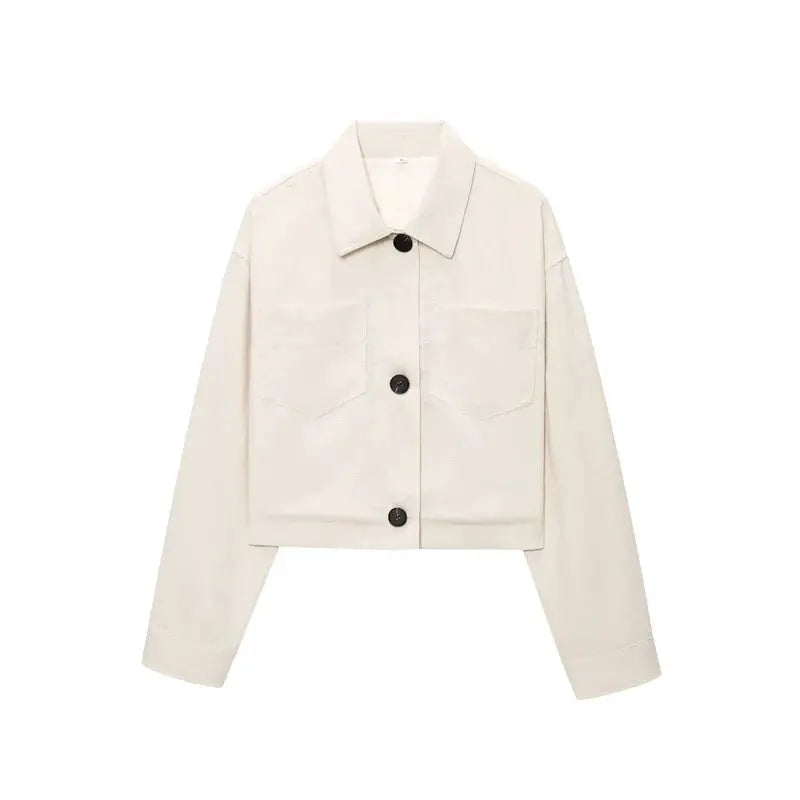 Women's Jacket New Summer 2025 White Long Sleeve Cropped Jacket Button Decoration Casual Fashion Simple Personality - Lady T Fashions