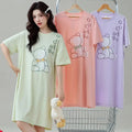 Nightgown Women Pull Racks Cotton Short Sleeves Nightdresses Ladies Home Round Neck Flowers Cartoon Letters Pink Long Skirts - Lady T Fashions