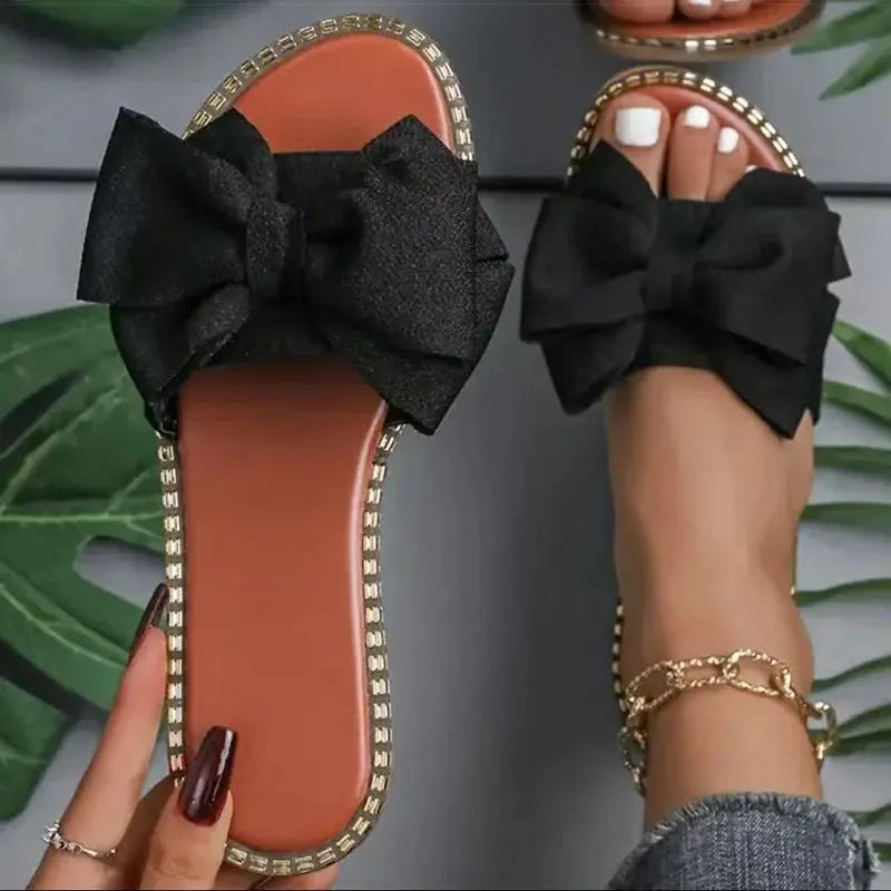 Women's Sandals Sweet Bow Summer Shoes Women Flat Sandals Inddor Outdoor Slippers Women 2025 New Sandals Summer Footwear Female Lady T Fashions