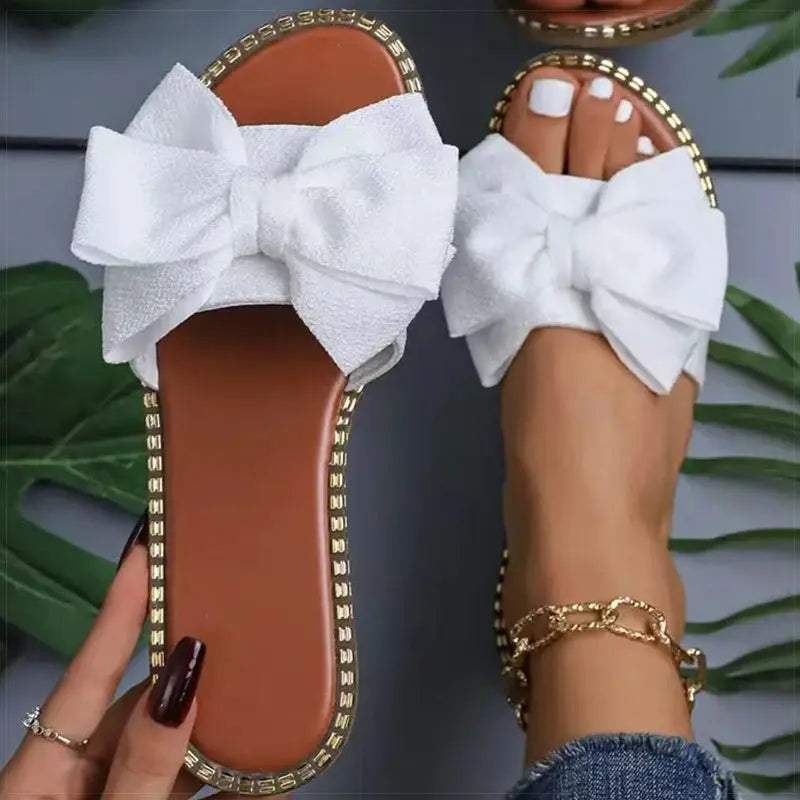 Women's Sandals Sweet Bow Summer Shoes Women Flat Sandals Inddor Outdoor Slippers Women 2025 New Sandals Summer Footwear Female Lady T Fashions