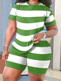 Plus Size Summer Outfits Biker Shorts Set Crew Neck Short Sleeve Positioning Printing Queen Plus Size 2 Piece Set Women - Lady T Fashions