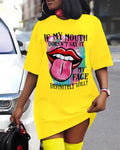 Plus Size Women's Fashion Dresses Outdoor Halter Home Stretchy Nightgowns Sexy Colourful Lips Printed Women's Street Knee Skirt - Lady T Fashions