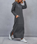 Hoodies Dress for Women Fashion  2024 Hem Lace-up Midi Robe Hooded Long Vestidos Winter Warm Casual Loose Sweatshirt Dress - Lady T Fashions