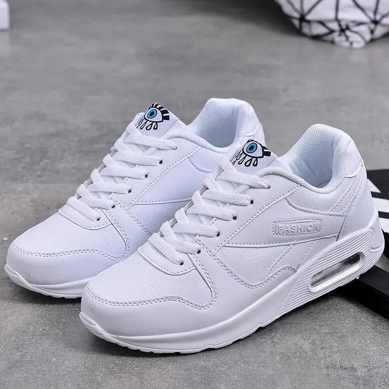 Women Fashion Sneakers Air Cushion Sports Shoes Pu Leather Blue Shoes White Pink Outdoor Walking Jogging Shoes Female Trainers - Lady T Fashions