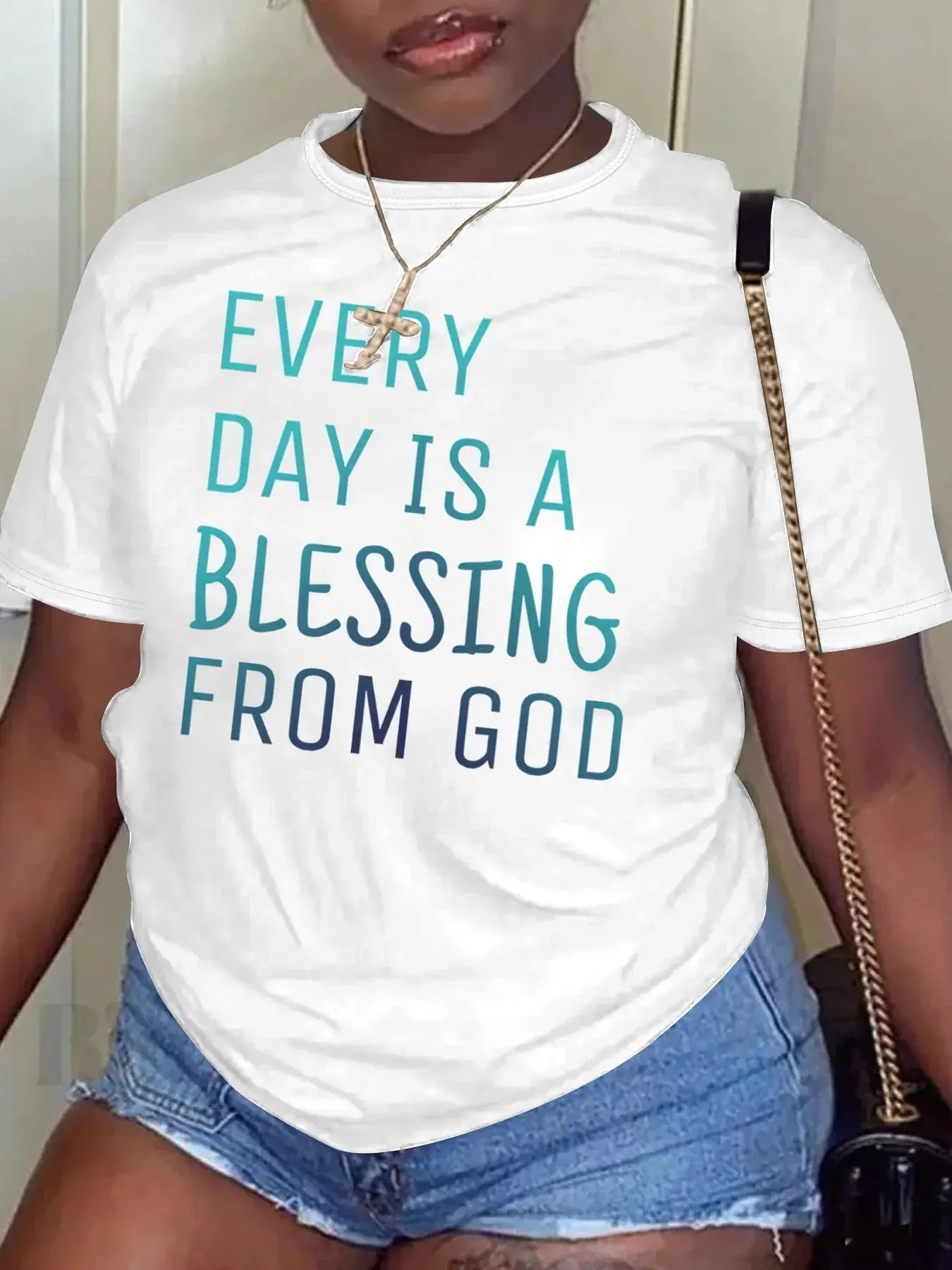 Women Plus Size Clothing Summer Round Neck Short Sleeve Printed Letter Casual BLESSING Plus Size T-Shirts Y2k Top - Lady T Fashions