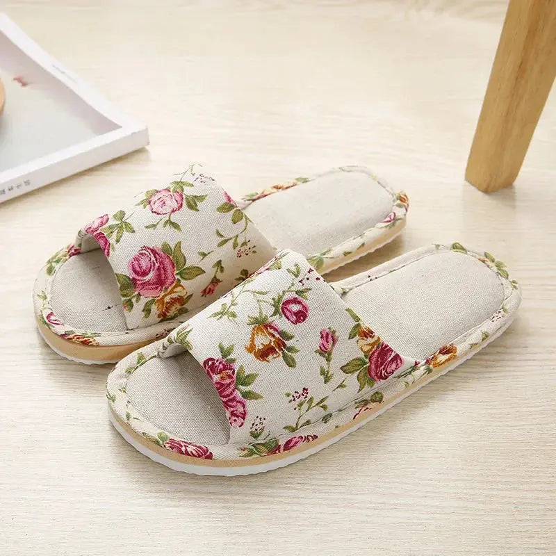 House Linen Slippers Women Floral Autumn Cute Home Indoor Non Slip Funny Sandals Cartoon Kawaii Cat Shoes Flat Flax Striped Lady T Fashions