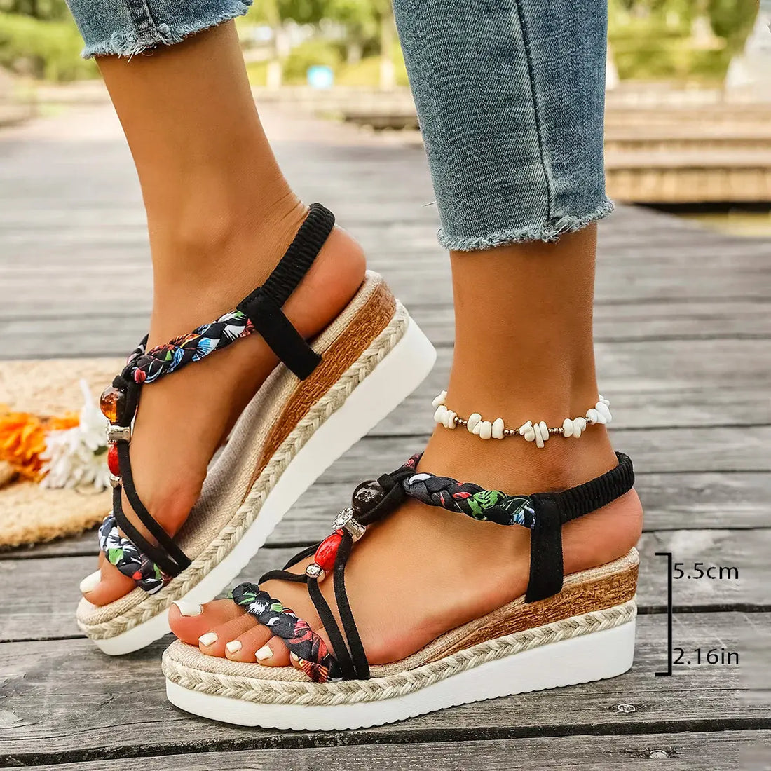 Women'S New Summer Sandals Classic Wedge Thick Sole Elevated Elastic Strap Open Toe Elegant Comfortable Sandals for Women Lady T Fashions