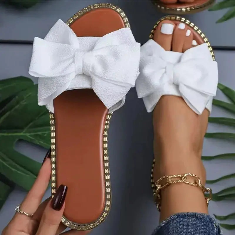 Women's Sandals Sweet Bow Summer Shoes Women Flat Sandals Inddor Outdoor Slippers Women 2025 New Sandals Summer Footwear Female Lady T Fashions