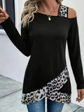 Plus Size Women's Fashion 1XL-5XL Women's Fashion Off Shoulder Color Blocked Long Sleeved T-shir Ladies Casual Long Sleeves Blouse Shirt Top - Lady T Fashions