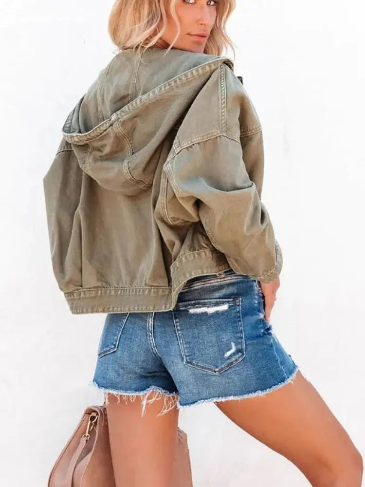 Fashion New Jackets for Women 2022 Hooded Denim Jacket Women Vintage Jean Coats Casual Long Sleeve Top Clothes Women Streetwear - Lady T Fashions