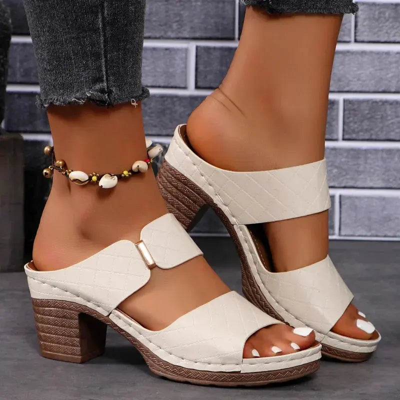 Women Summer Lightweight Hollow Sandals High Heels New Dress Chunky Open Toe Slippers Female 2024 Casual Slingback Slides Shoes Lady T Fashions